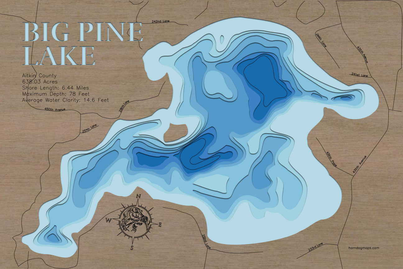 3d Depth map of Big Pine Lake in Aitkin County, MN