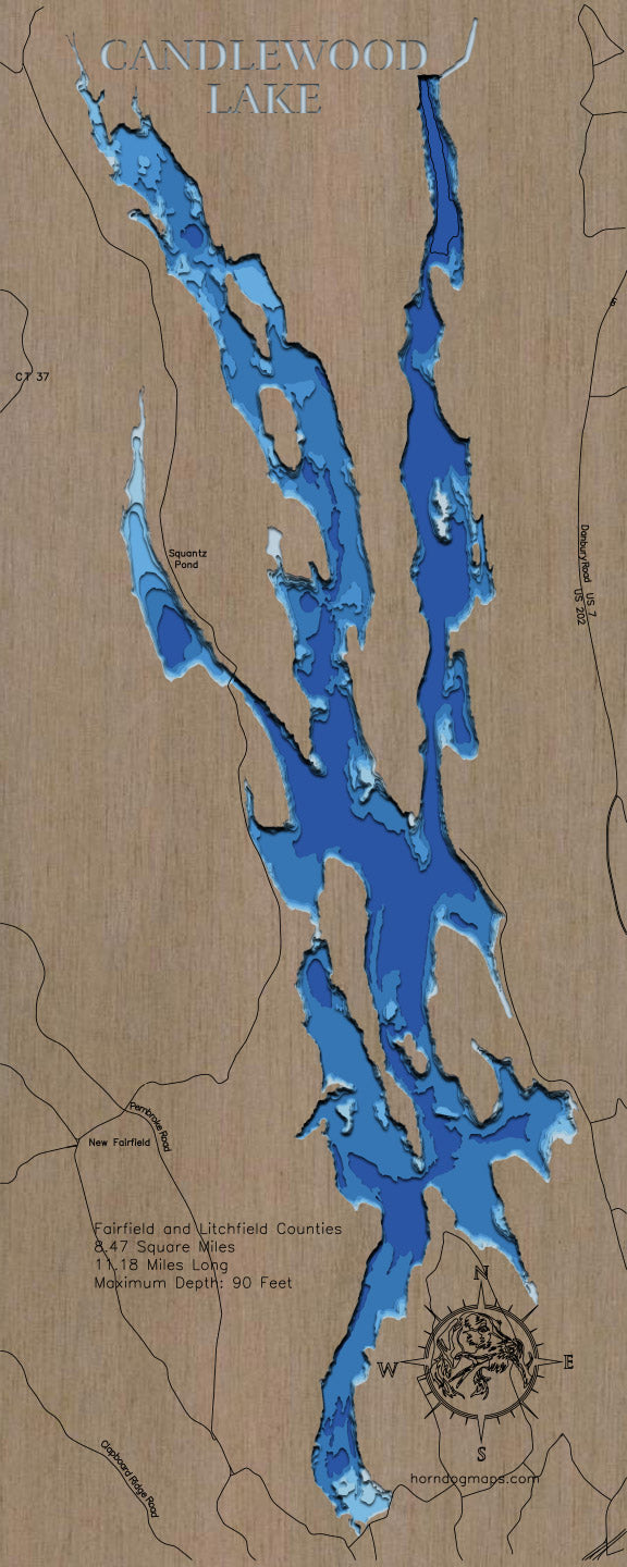 3D Wooden Lake Map of Candlewood Lake in Fairfield and Litchfield ...