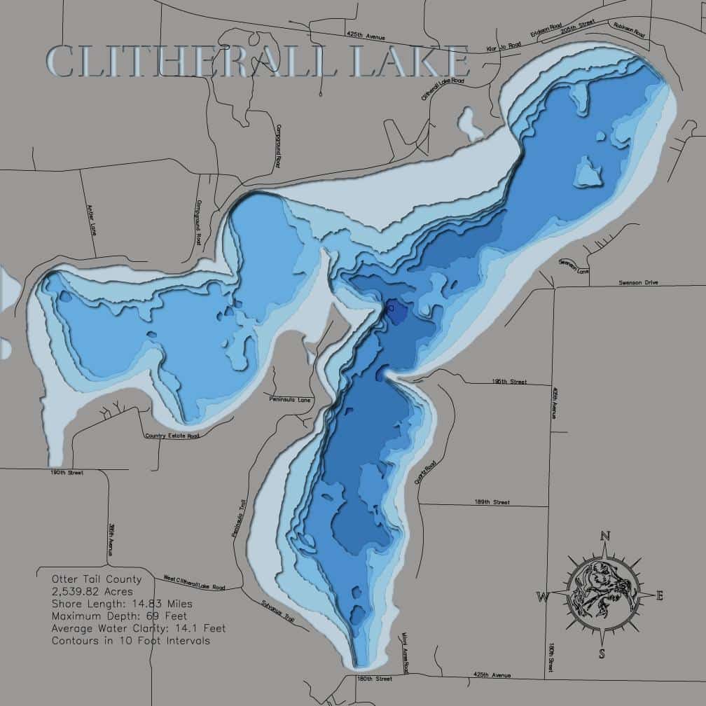 3d Depth Map of Clitherall Lake in Otter Tail County, MN