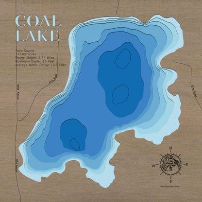 Coal Lake in Todd County, MN custom 3D wood map, perfect for home decor and gifts.