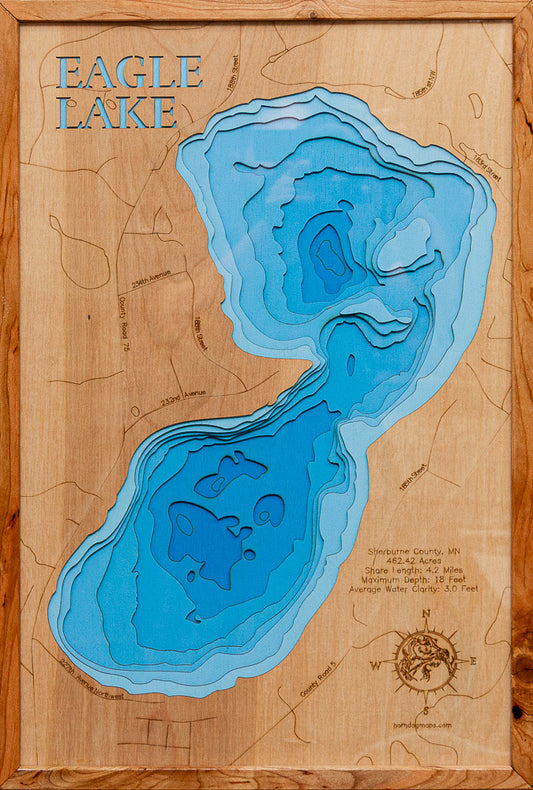 Eagle Lake in Sherburne County, MN custom 3D wood map, perfect for home decor and gifts.