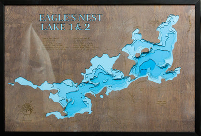 Detailed wooden relief map of 3d Depth Map of Eagle's Nest Lakes in St. Louis County, MN, showcasing its natural beauty.