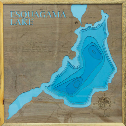 Esquagama Lake in St. Louis County, MN 3D depth map, laser cut from high-quality wood.