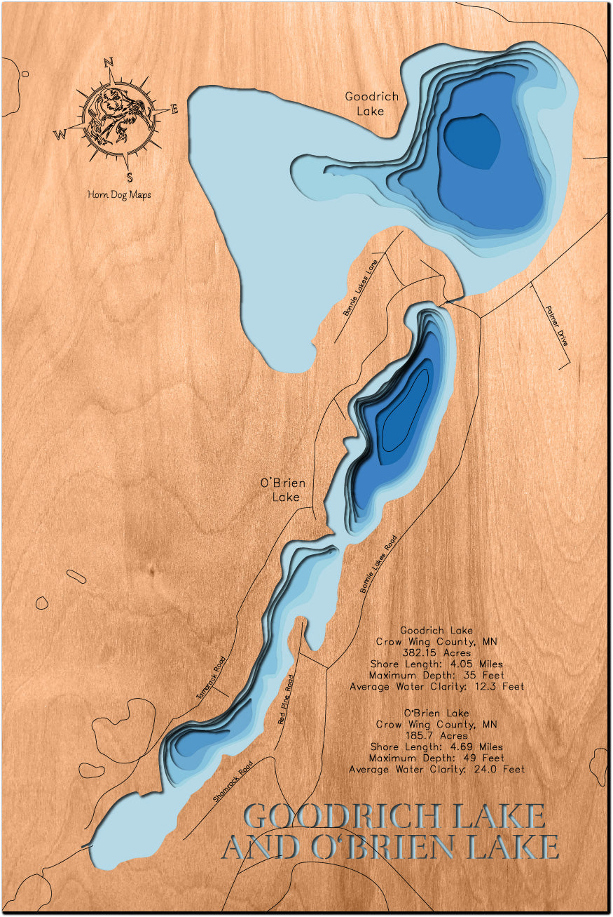 Goodrich Lake and O'Brien Lake in Crow Wing County, MN