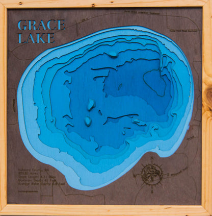 Grace Lake in Hubbard County, MN custom 3D wood map, perfect for home decor and gifts.