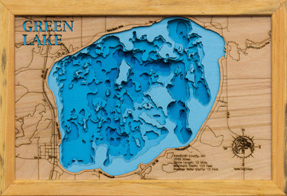 Green Lake in Kandiyohi County, MN custom 3D wood map, perfect for home decor and gifts.