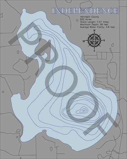 Exquisite wooden map of Independence (Hennepin) - horn-dog-maps with detailed lakebed features.