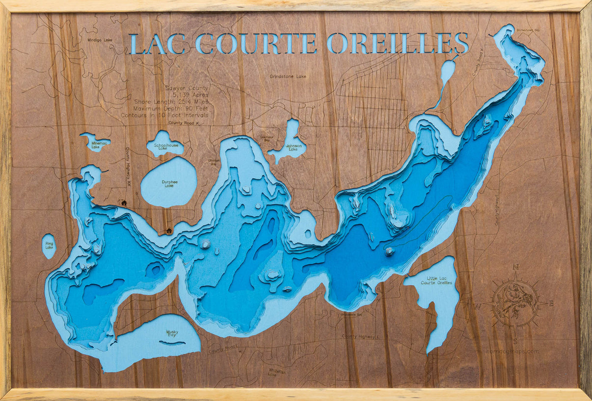 3d Depth Map of Lac Courte Oreilles Sawyer County, WI