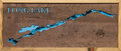 Decorative 3D wooden lake map of Long Lake in Ontario, CA, crafted with care.