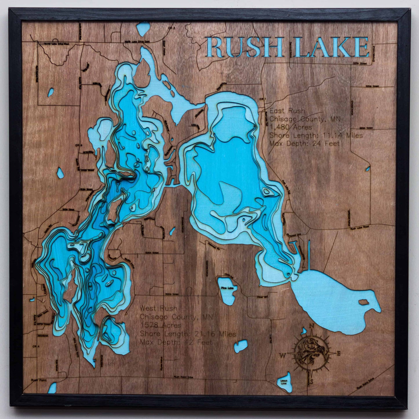 3d Lake Map of Rush Lake in Chisago County, MN