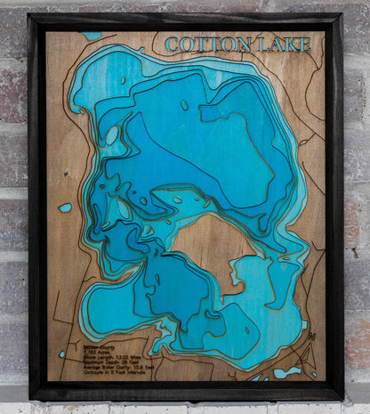 Laser-engraved relief map of Cotton (Becker) - horn-dog-maps, crafted from wood with high precision.