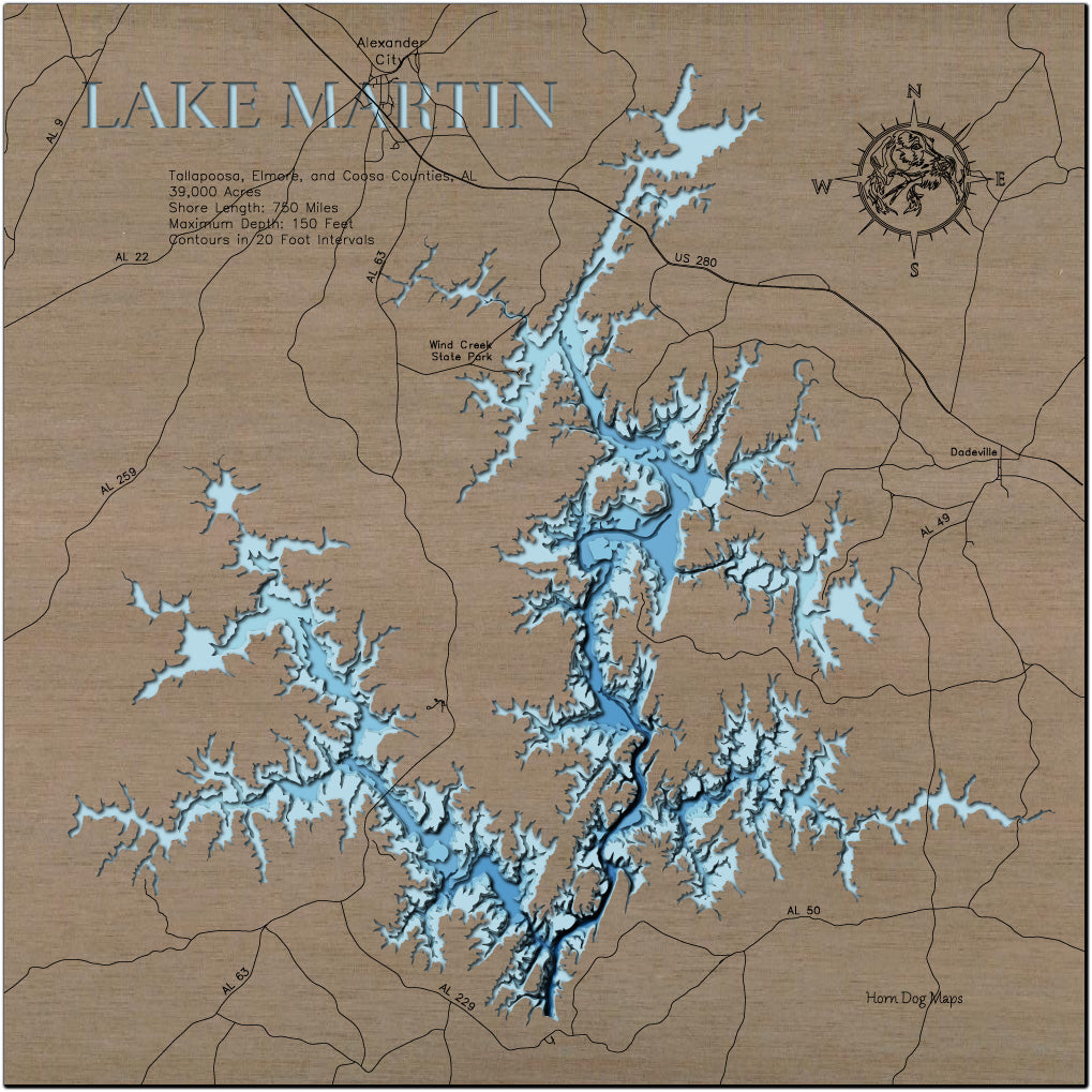 Lake Martin in Tallapoosa, Elmore, and Coosa Counties, AL – Horn Dog Maps
