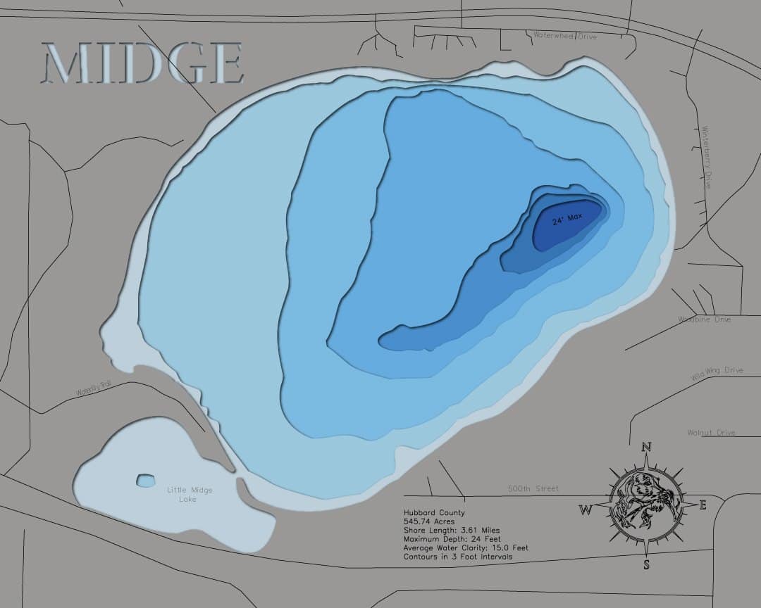 3d Depth Map of Midge Lake in Hubbard County, MN