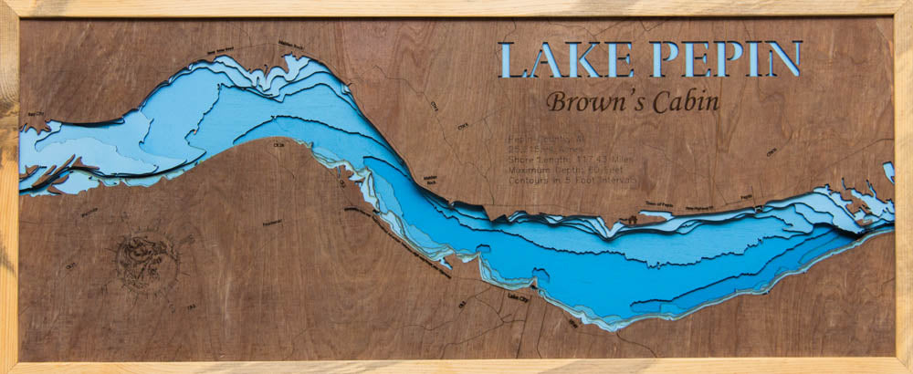 3D Wooden Lake Map of Lake Pepin in Goodhue County, Minnesota