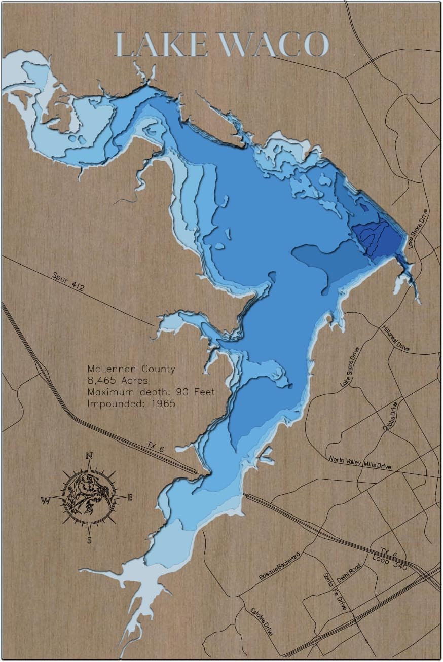 3d Depth Map of Waco Lake in McLennon County, TX